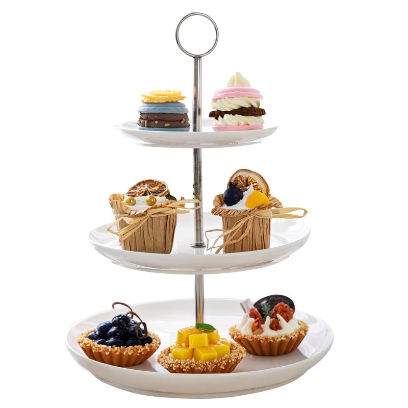 Sweese 3 Tier Cupcake Stand- White Porcelain Cake Stand- Dessert Stand, Tiered Serving Trays for Parties - Image 1